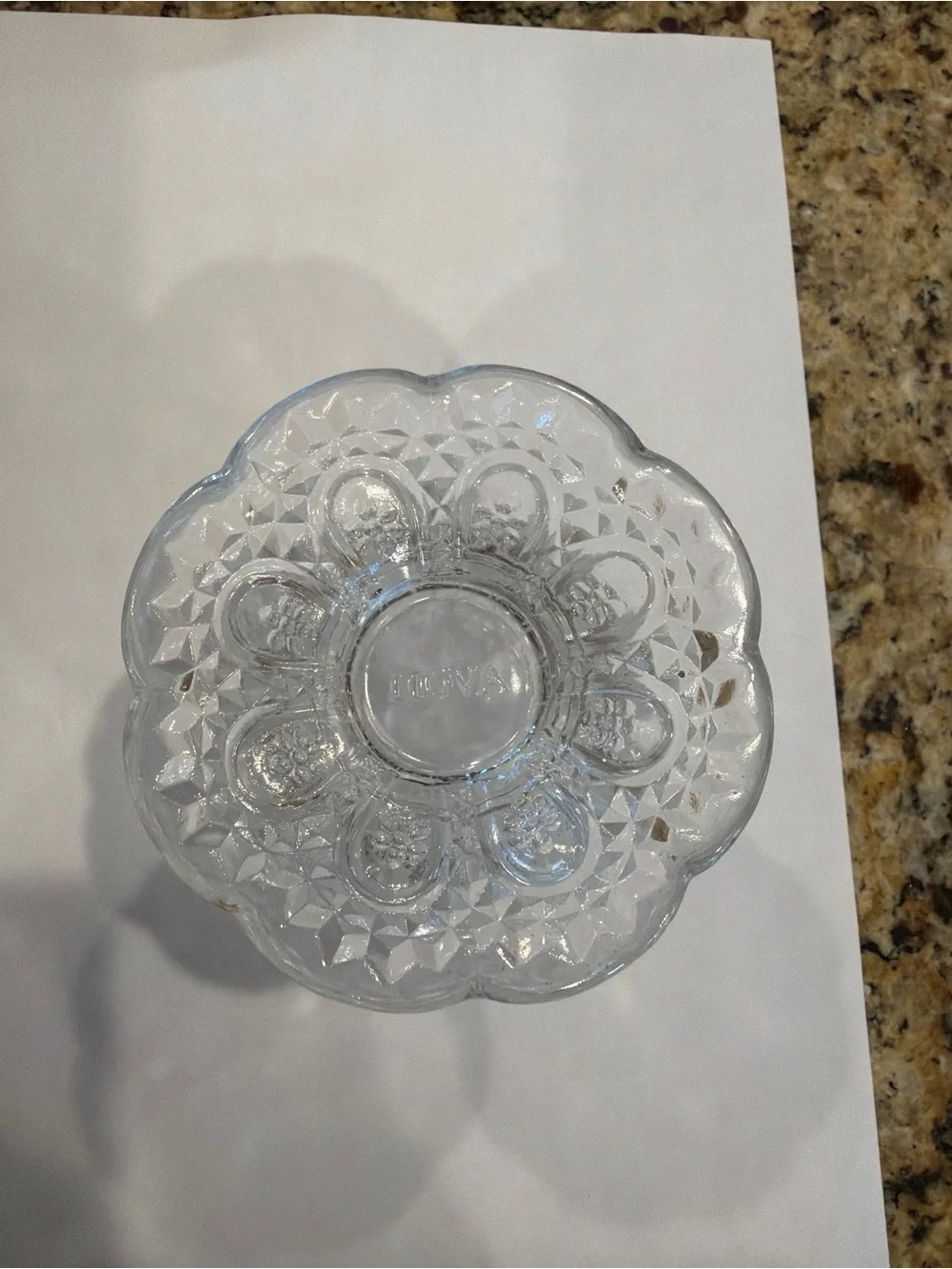 Avon Clear Pressed Glass Floral Scalloped Rim Decorative Vase